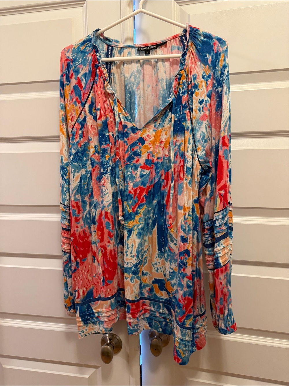 Tolani Multicolor Abstract V-Neck Peasant Tunic